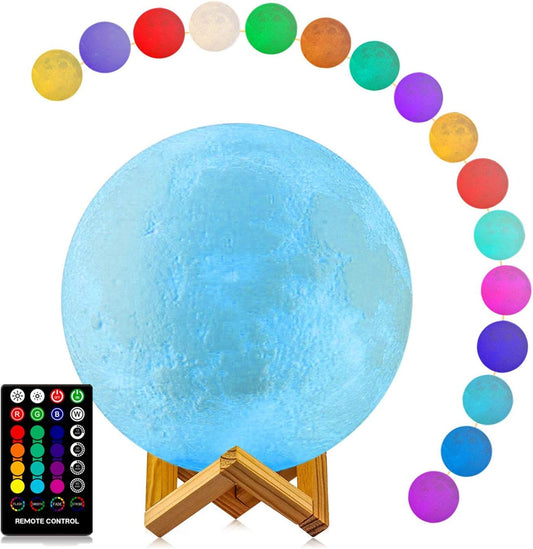 Moon Lamp, Moon Light Lamps with Time Setting and Stand 3D Printing LED 16 Colors, Hung up Decorative Night Lights for Baby Kids Friends Lover Birthday Gifts(Diameter 9.6 Inch)